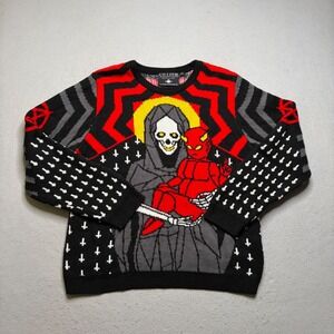 Killstar Sweater Mens‎ XXL Black Red Reaper Devil Occult Luxury Knit Graphic